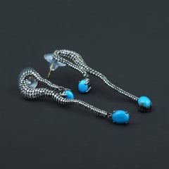 3.10 Carat Diamond Snake Earring with Sleeping Beauty Turquoise
