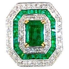 3.10 Carats Emerald and 2.60 Carats Diamond 18K Gold Ring