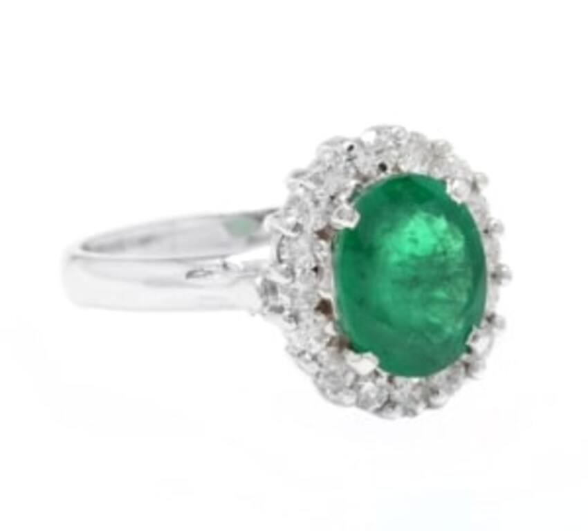 3.10 Carats Exquisite Emerald and Diamond 14K Solid White Gold Ring

Total Emerald Weight is: Approx. 2.50 Carats

Emerald Measures: Approx. 9.00 x 7.00mm

Natural Round Diamonds Weight: Approx. 0.60 Carats (color G-H / Clarity SI1-SI2)

Ring size: