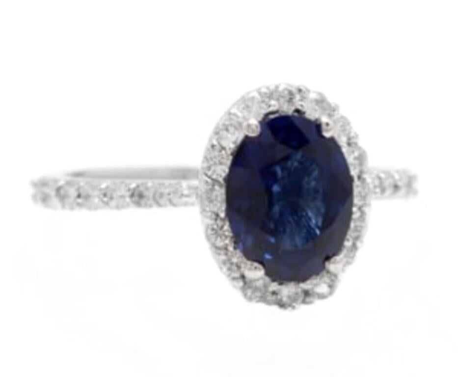 3.10 Carats Exquisite Natural Blue Sapphire and Diamond 14K Solid White Gold Ring

Total Natural Blue Sapphire Weight is: Approx. 2.40 Carats

Sapphire Measures: Approx. 9.00 x 7.00mm

Natural Round Diamonds Weight: Approx. 0.70 Carats (color G-H /