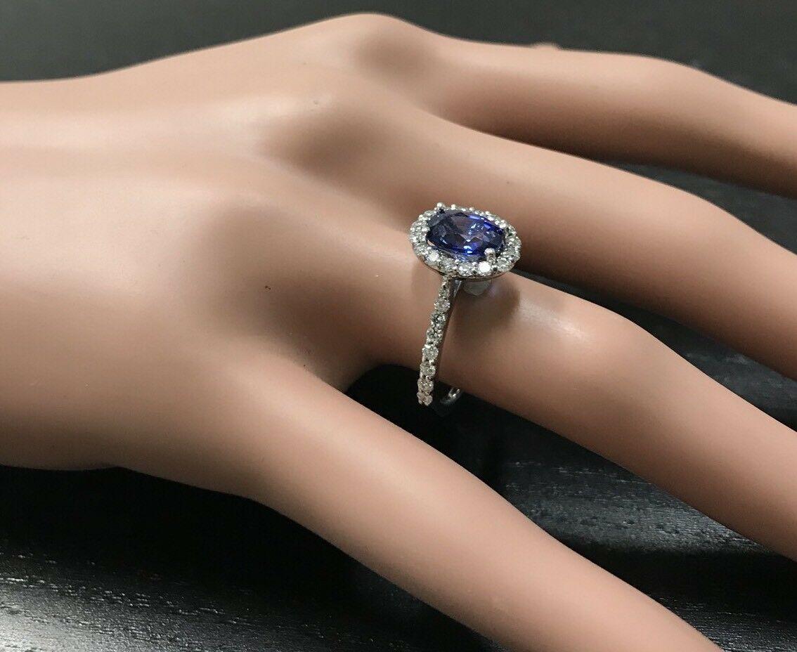 3.10 Carat Exquisite Natural Blue Sapphire and Diamond 14 Karat Solid White Gold For Sale 1
