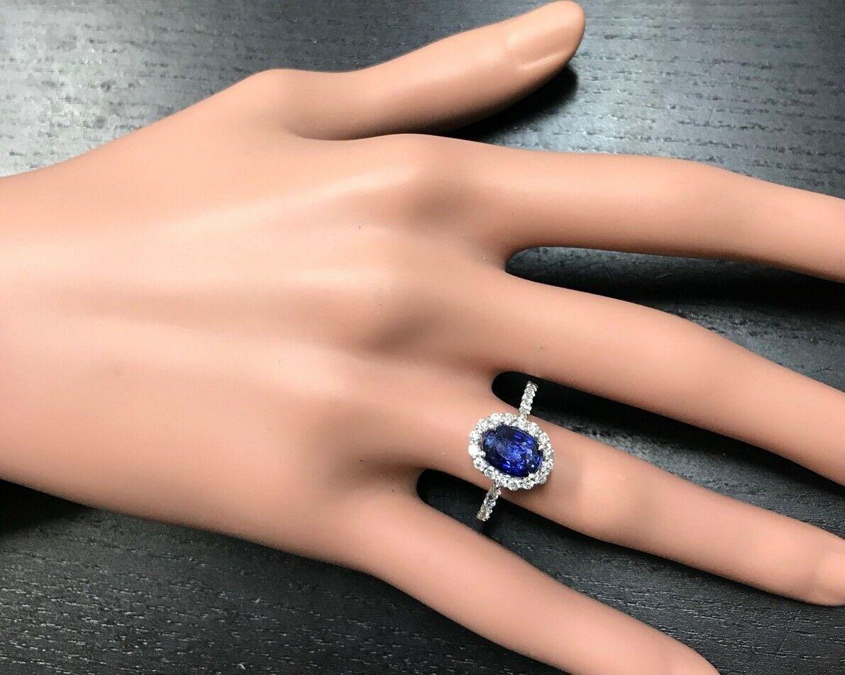 3.10 Carat Exquisite Natural Blue Sapphire and Diamond 14 Karat Solid White Gold For Sale 3