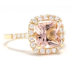 3.10 Carat Impressive Natural Morganite and Diamond 14 Karat Yellow Gold Ring