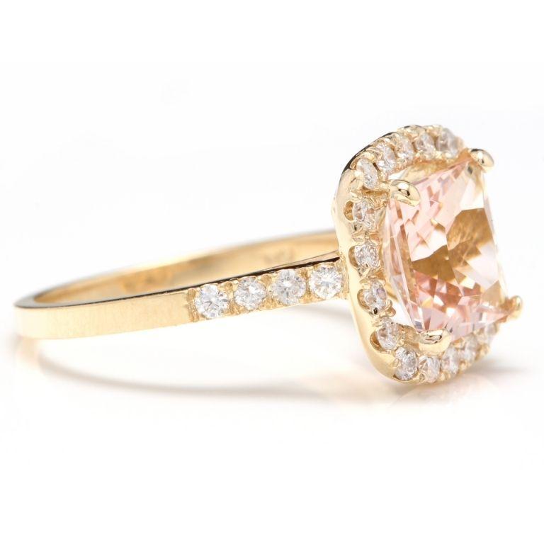 Rose Cut 3.10 Carat Impressive Natural Morganite and Diamond 14 Karat Yellow Gold Ring For Sale