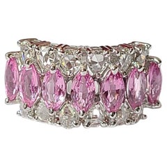 3.10 carats, Marquise shaped, Pink Sapphire & Rose Cut Diamonds Band Ring