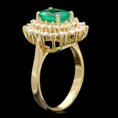 3.10 Carats Natural Emerald and Diamond 18K Solid Yellow Gold Ring