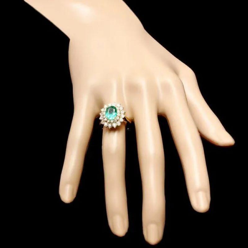 Bague en or jaune massif 18 carats 3,10 carats émeraude naturelle et diamant Neuf - En vente à Los Angeles, CA