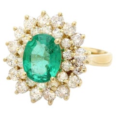 3.10 Carats Natural Emerald and Diamond 18K Solid Yellow Gold Ring