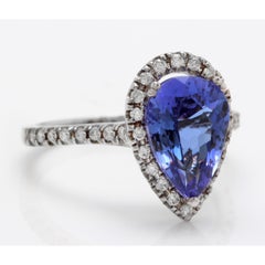 3.10 Carat Natural Tanzanite and Diamond 14 Karat Solid White Gold Ring