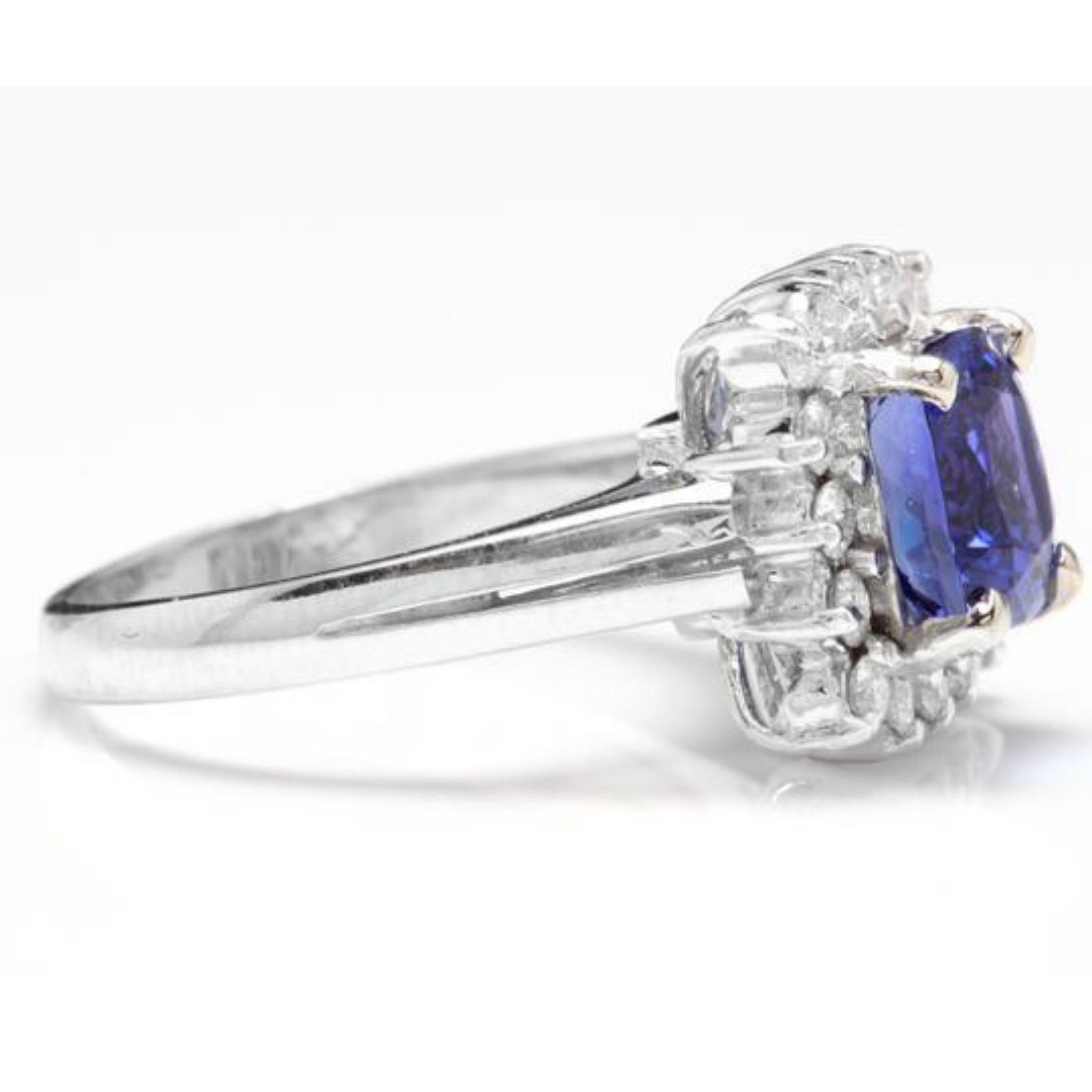 Mixed Cut 3.10 Carat Natural Tanzanite and Diamond 14 Karat Solid White Gold Ring For Sale