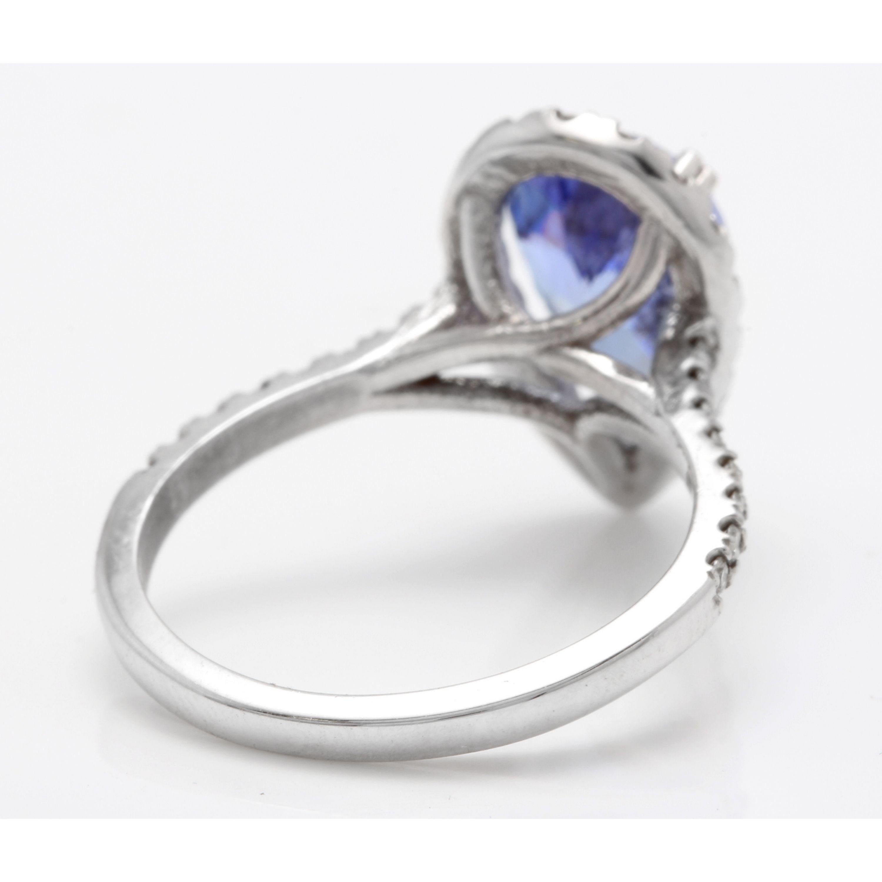 3.10 Carat Natural Tanzanite and Diamond 14 Karat Solid White Gold Ring In New Condition For Sale In Los Angeles, CA