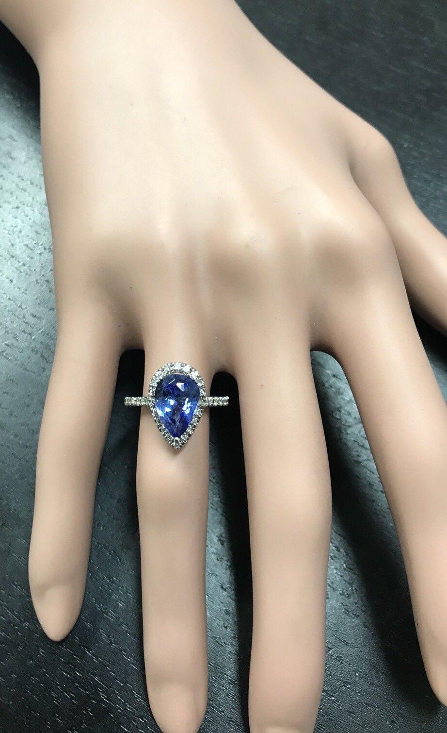 3.10 Carat Natural Tanzanite and Diamond 14 Karat Solid White Gold Ring For Sale 2