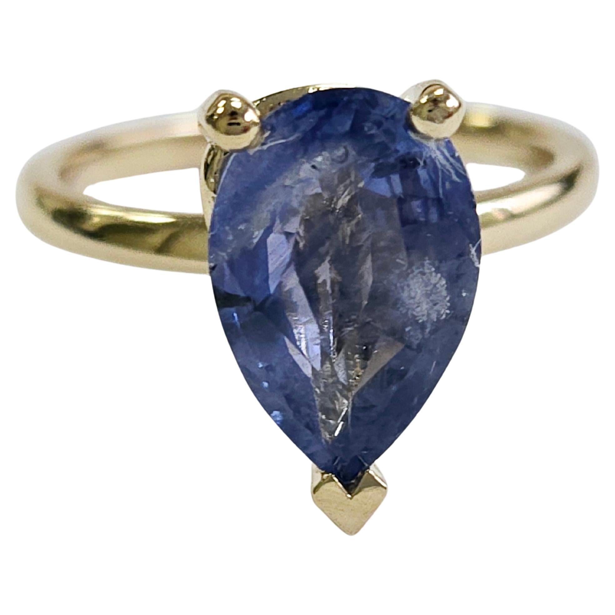 3.10 Quilates Anillo Zafiro Natural Pera Oro Amarillo 14 Kilates