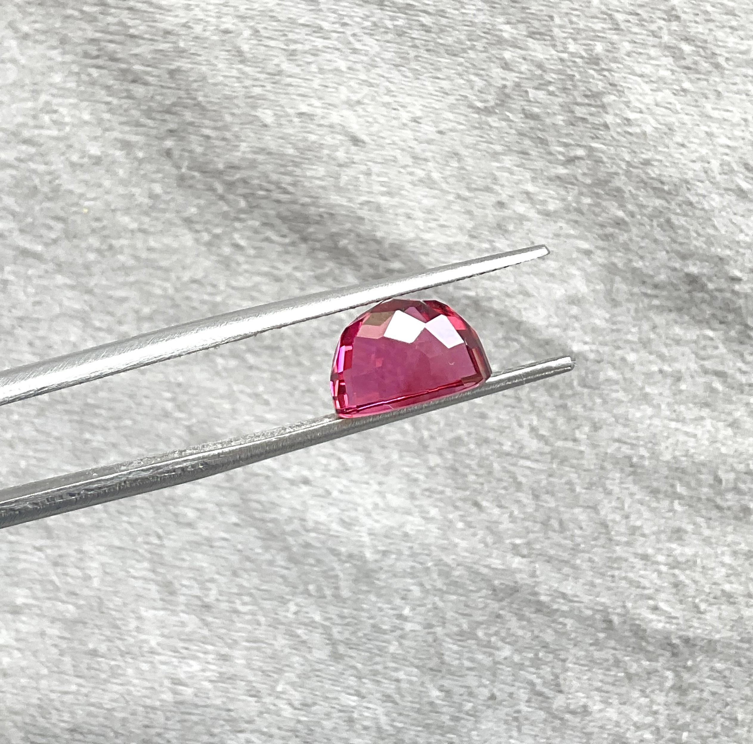 3.10 Carats rubellite fancy half round cut stone natural gemstone top quality   In New Condition For Sale In Jaipur, RJ