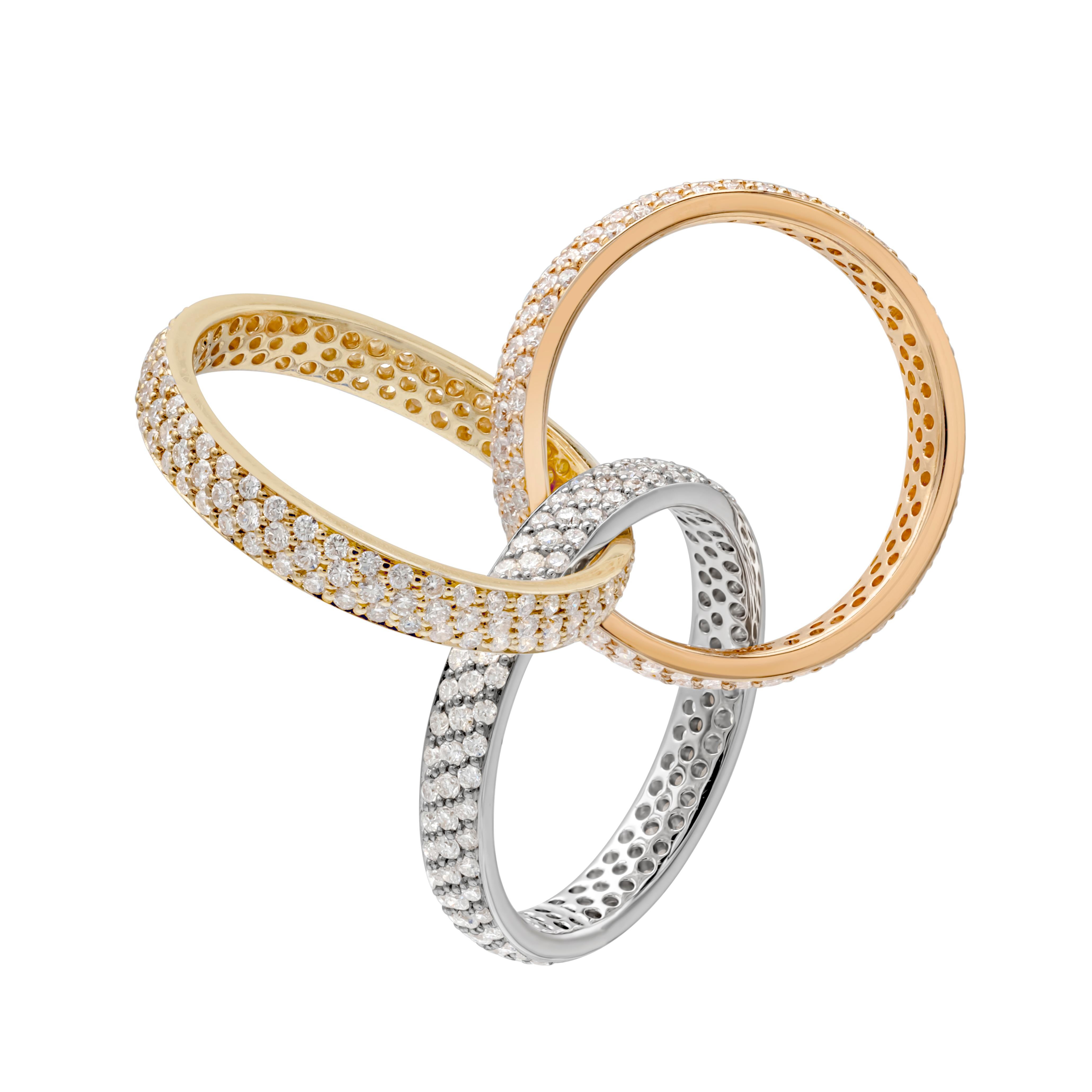 Round Cut Roman Malakov 3.10 Carat Total Round Diamond Tri-Color Eternity Fashion Rings For Sale
