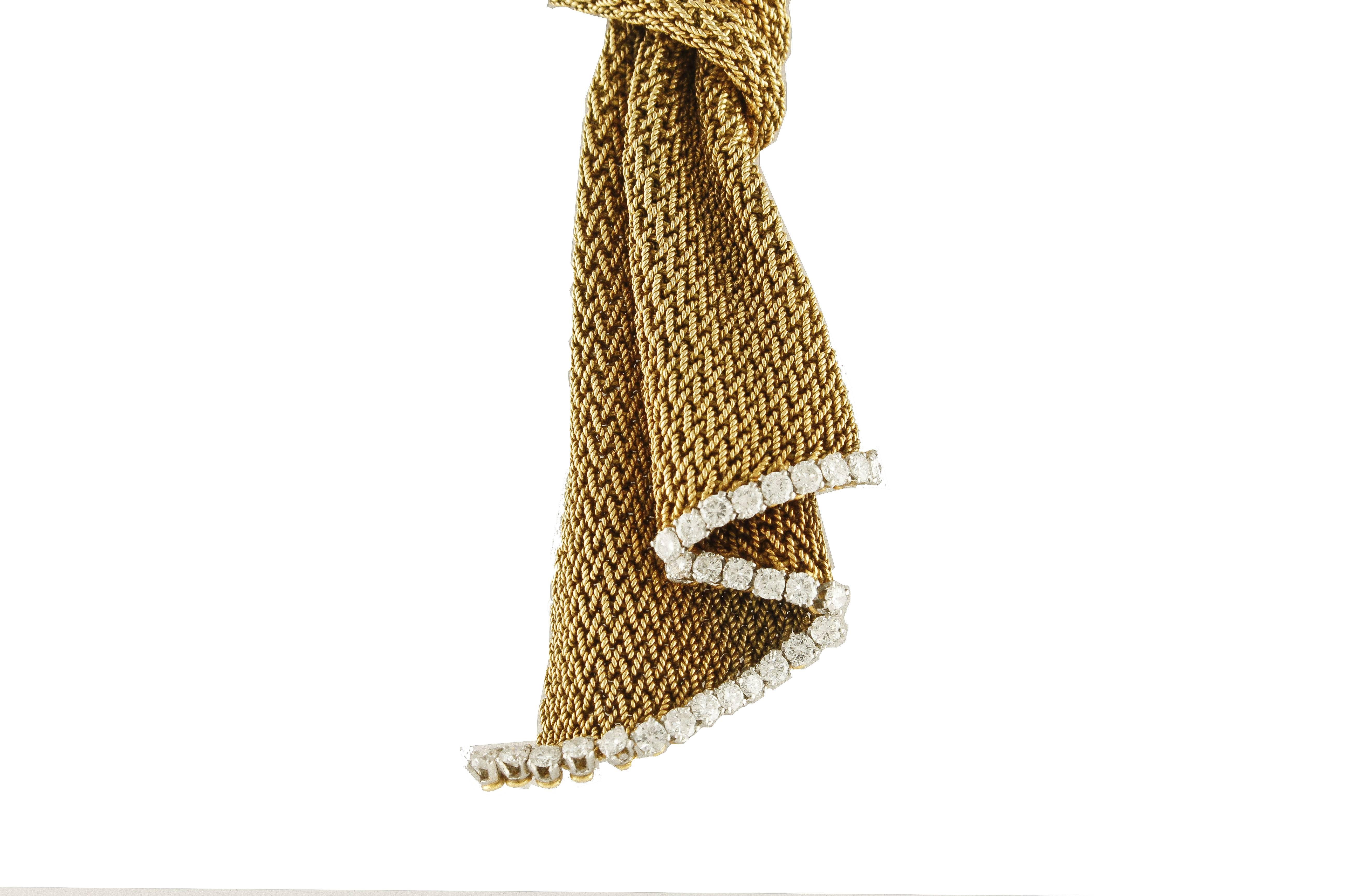 Retro French Diamond Gold Mesh Scarf Necklace