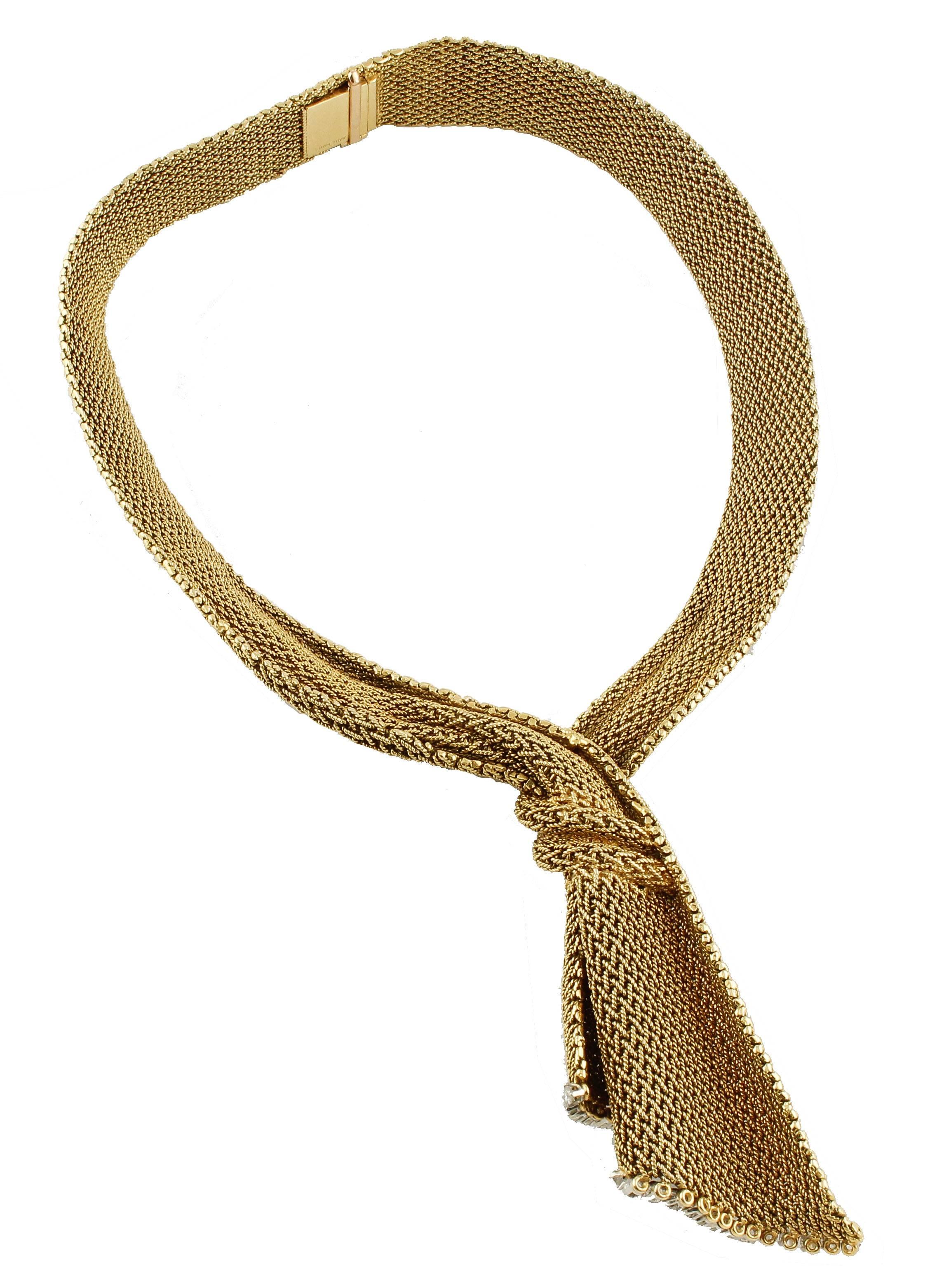 French Diamond Gold Mesh Scarf Necklace 1