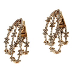 3.10 ct Diamonds in 14k Rose Gold Snowflake Hoop Earrings