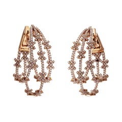 3.10 ct Diamonds in 14k Rose Gold Snowflake Hoop Earrings