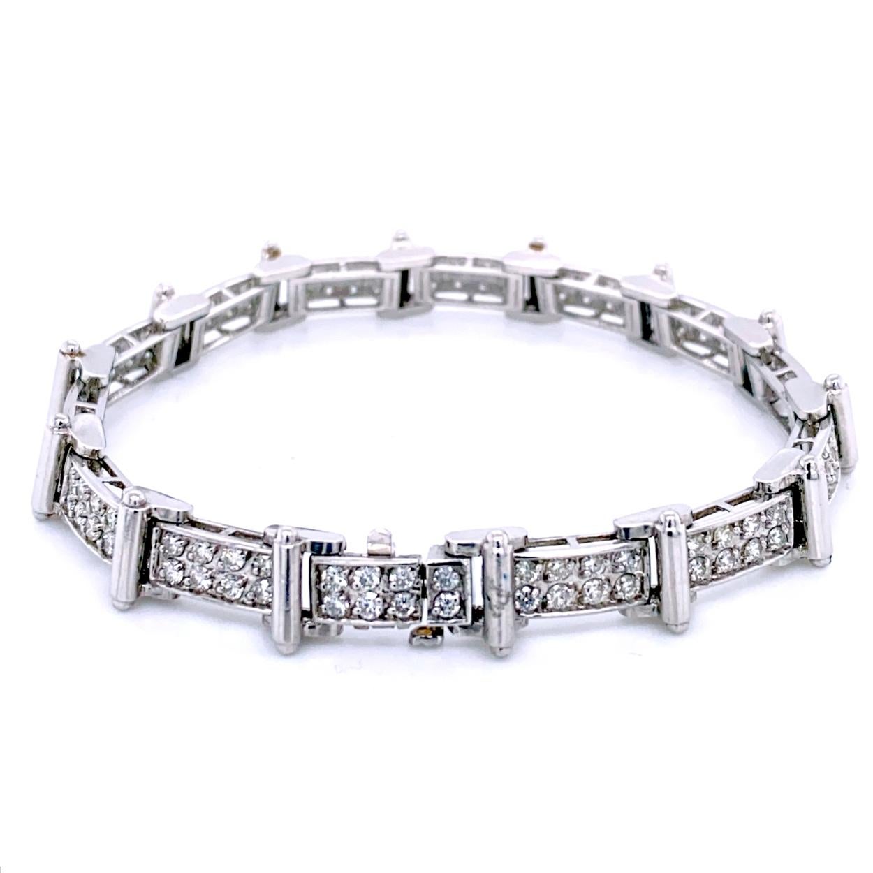 Round Cut 3.10 Carat Pave Set Diamond Platinum Bracelet For Sale