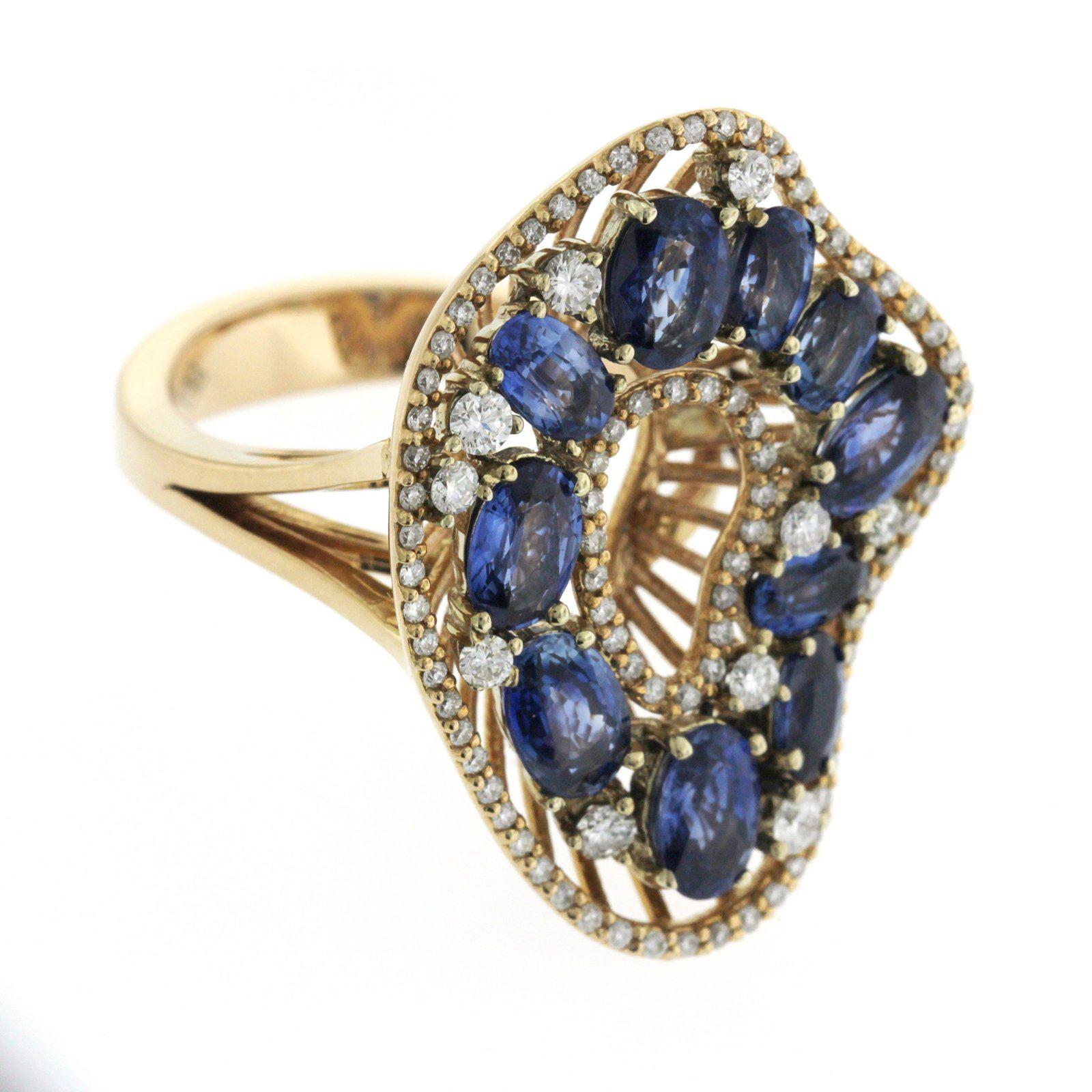 Emerald Cut 3.10 Carat Sapphires & 0.61 Carat Diamonds in 18 Karat Rose Gold Engagement Ring For Sale