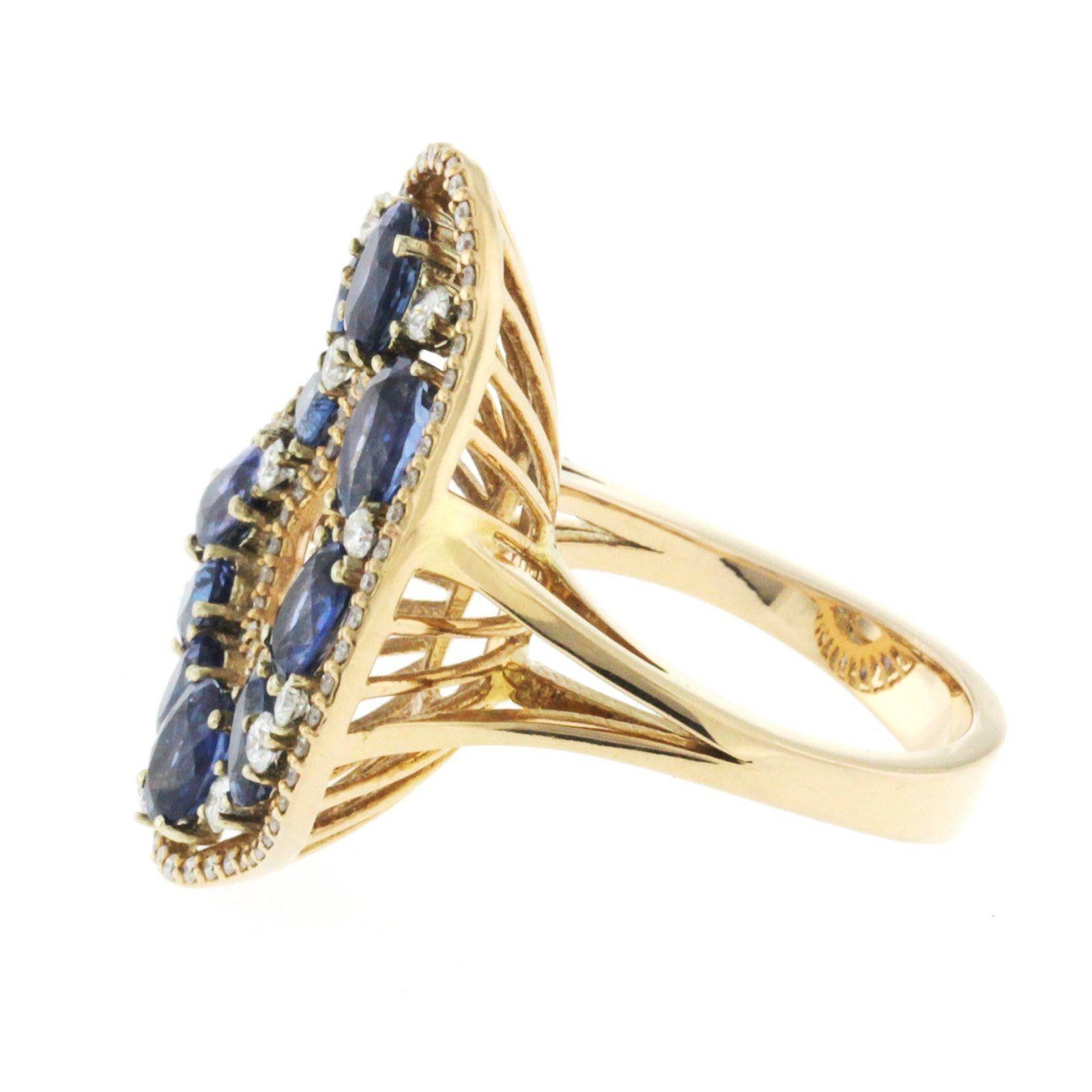 3.10 Carat Sapphires & 0.61 Carat Diamonds in 18 Karat Rose Gold Engagement Ring For Sale 2
