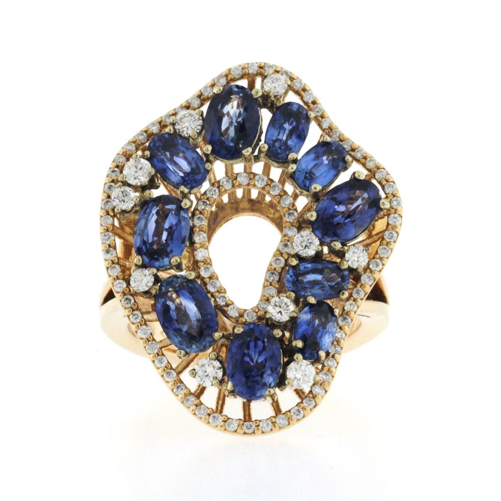 3.10 Carat Sapphires & 0.61 Carat Diamonds in 18 Karat Rose Gold Engagement Ring For Sale 3