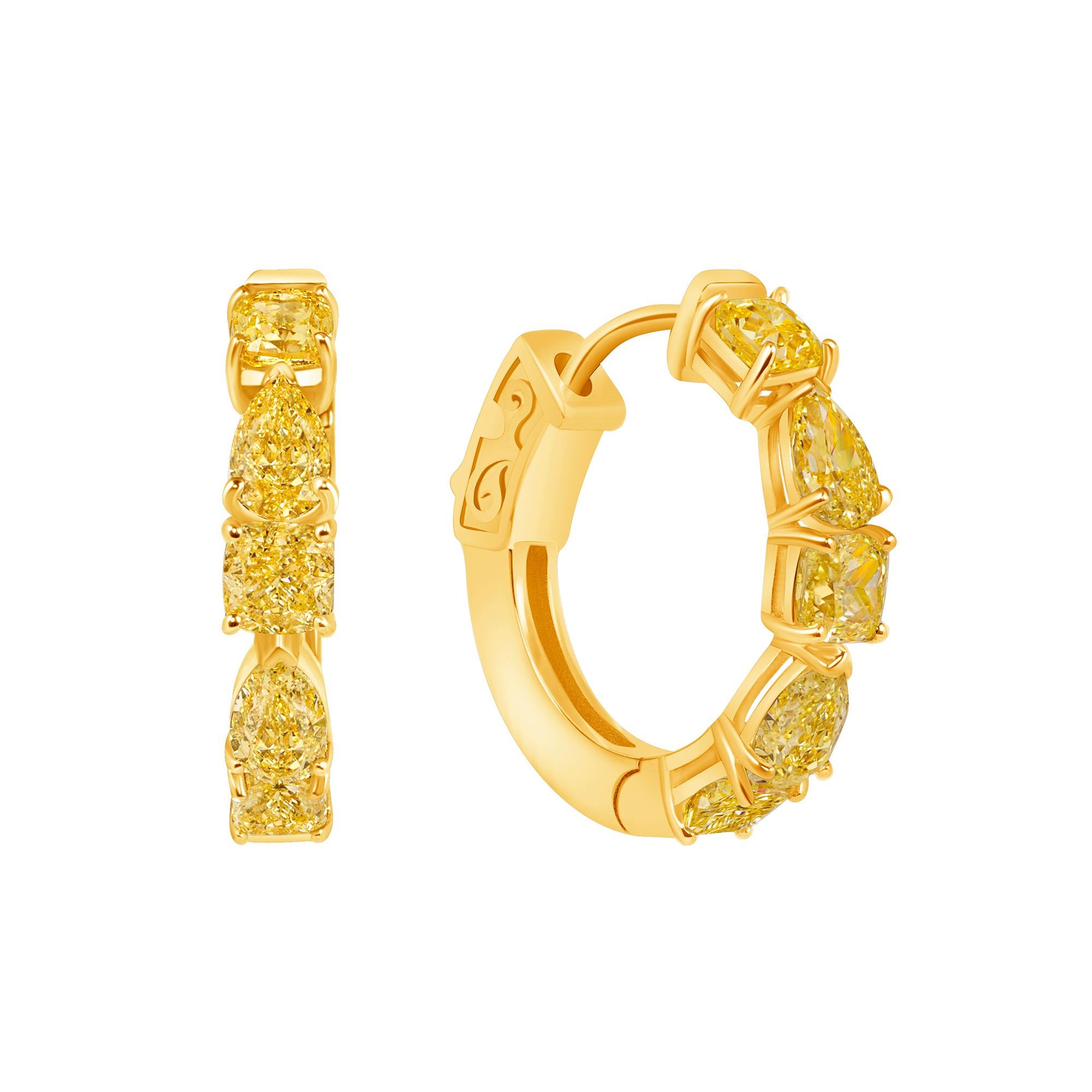 3.10 Ctw. Fancy Shape Fancy Yellow Diamond Hoop Earrings in 14K Yellow Gold