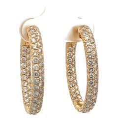 3.10 Ctw Round Brilliant Diamond 18 Karat Yellow Gold Oval in/Out Hoop Earrings
