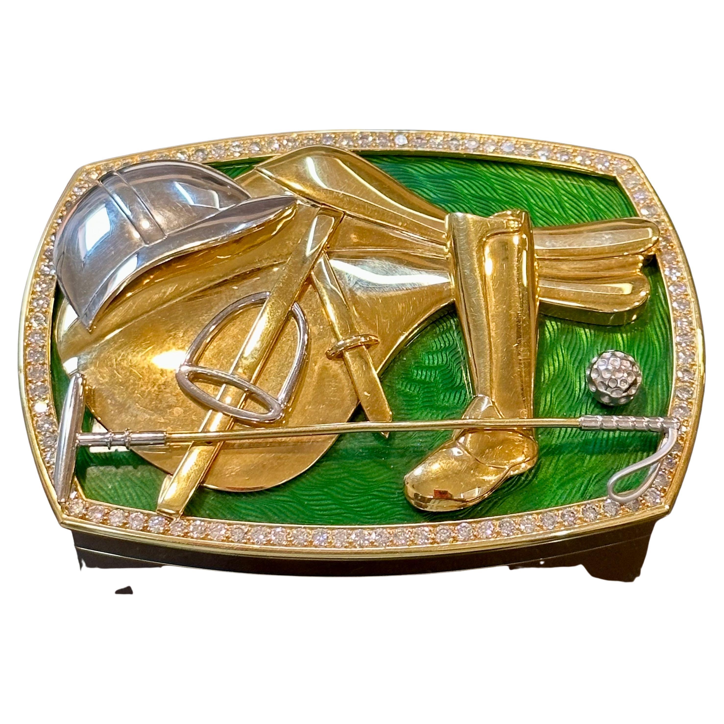 Round Cut 310 Grams 18 Karat Yellow Gold & Diamonds Polo Gamer Box, Art Deco, Rare APLC