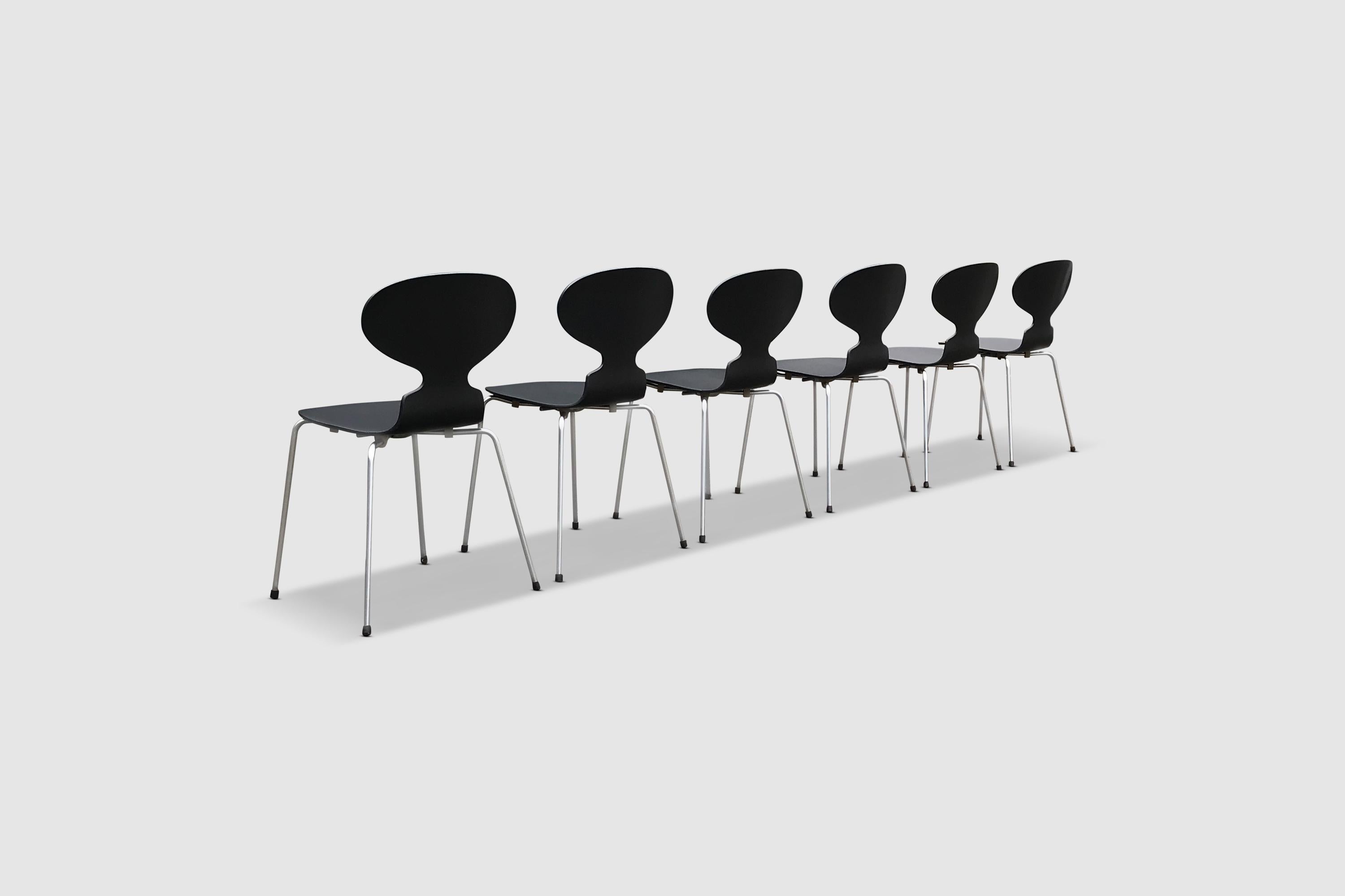 Anodized 3100 Ant dining chairs by Arne Jacobsen for Fritz Hansen 1960s, set of 6