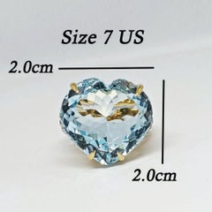 31.00 cts. Big Blue topaz heart ring. sterling silver on 18K Gold Plated.