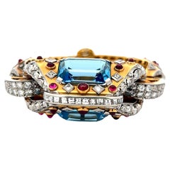 31.00ct Aquamarine & 7.10ct Diamond Retro Bracelet in 18K Two-Tone Gold