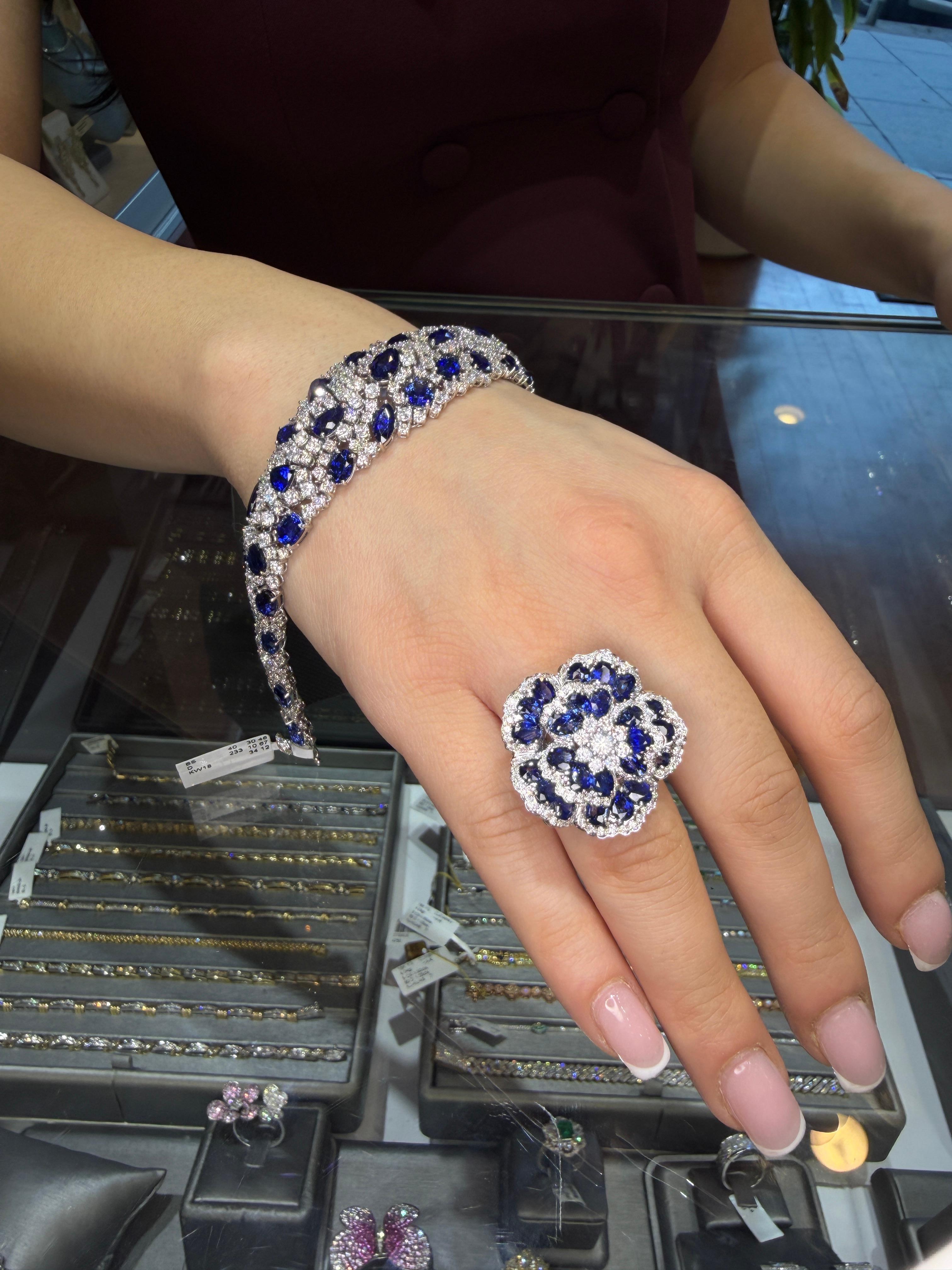 31,00 ct Zafiro de Ceilán 11,00 ct Diamante Pulsera de Alta Joyería en Oro Blanco de 18K en Nuevo estado para la venta en Great Neck, NY