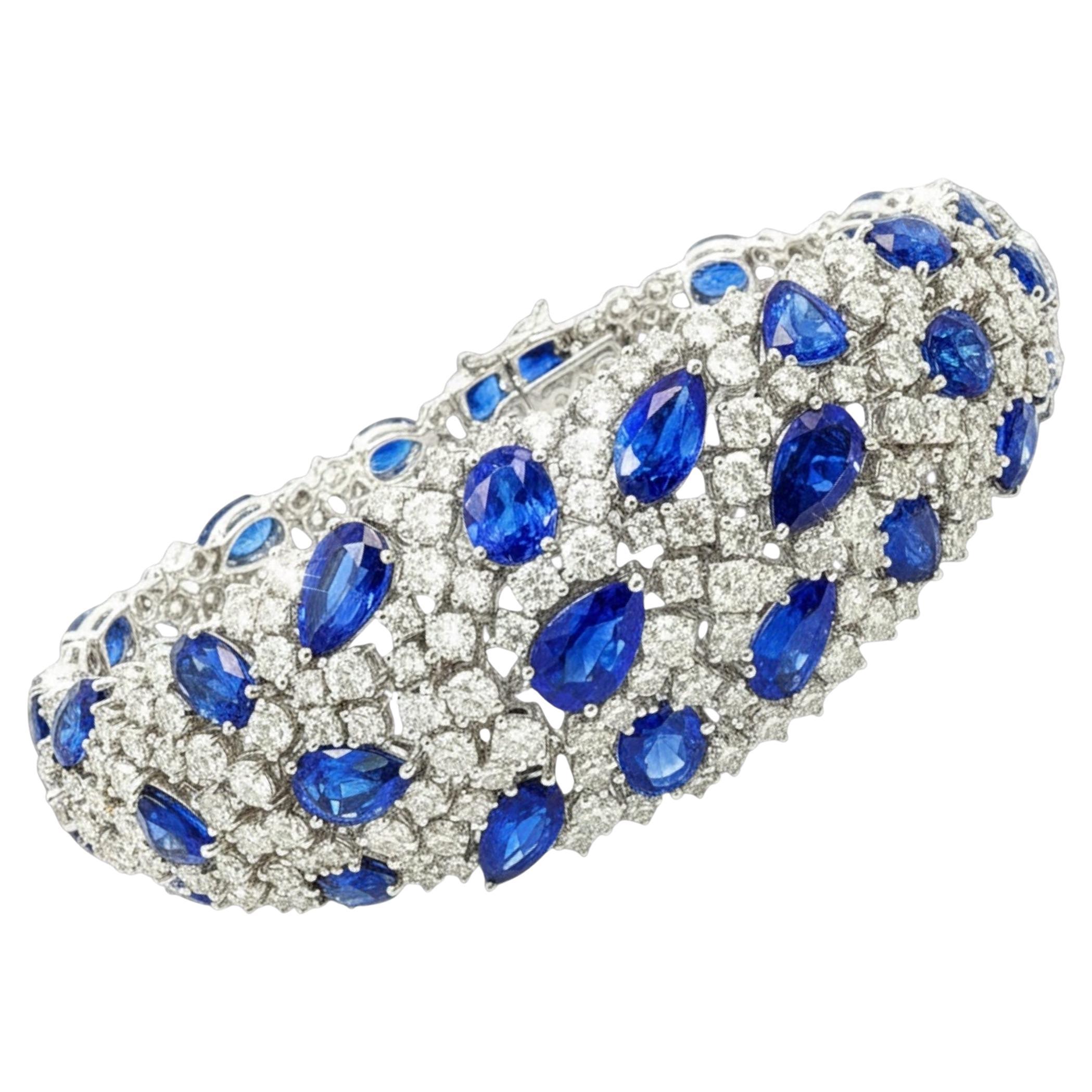 31.00ct Ceylon Sapphire 11.00ct Diamond High Jewelry Bracelet In 18K White Gold