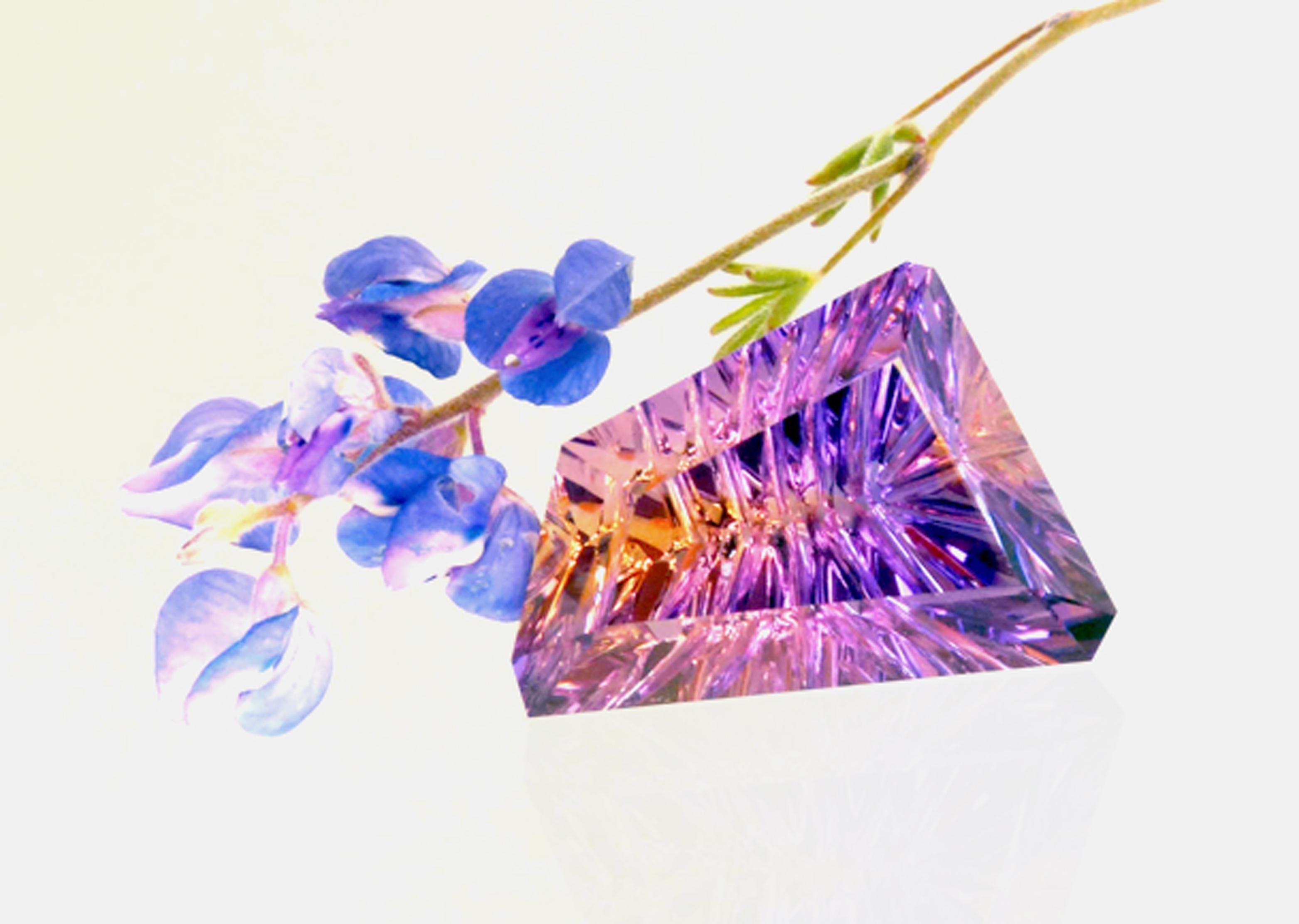31.00ct Hand Grooved/Faceted Freeform Amethyst - Natural Color/Pattern! In New Condition For Sale In Methuen, MA