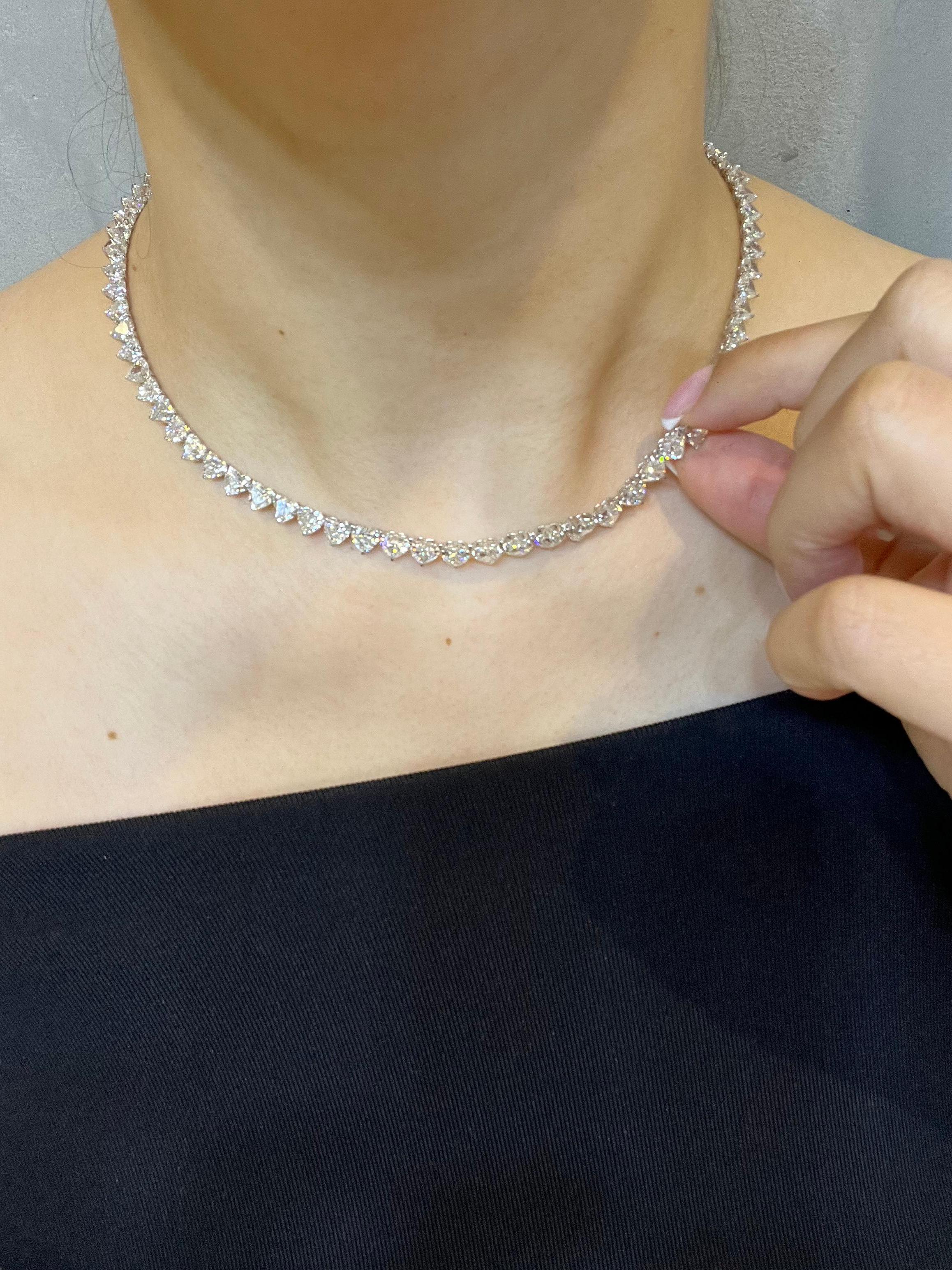 31.02CT Heart Shaped Diamond Tennis Necklace set in 18K White Gold 2