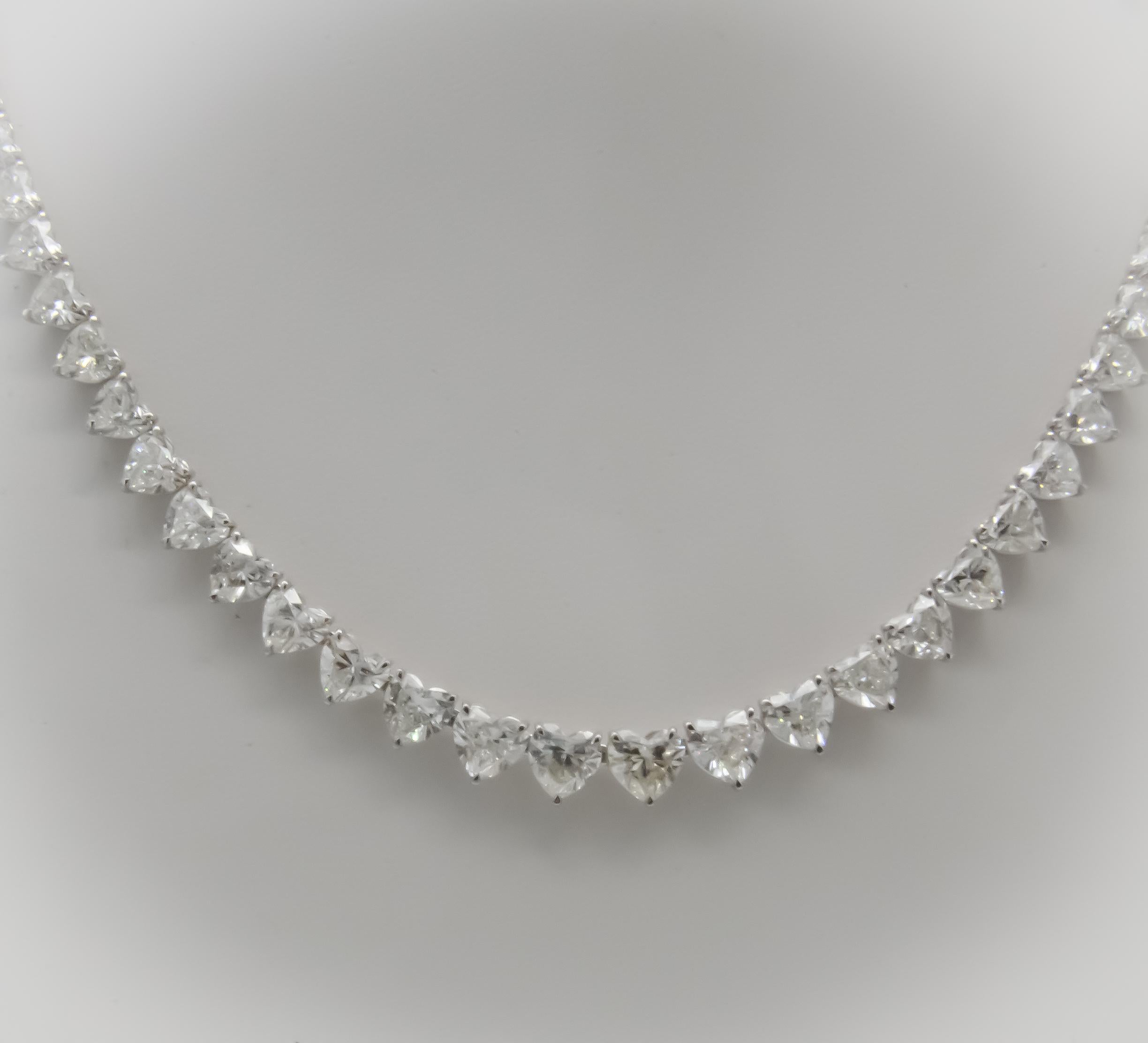 Aesthetic Movement 31.02CT Heart Shaped Diamond Tennis Necklace set in 18K White Gold