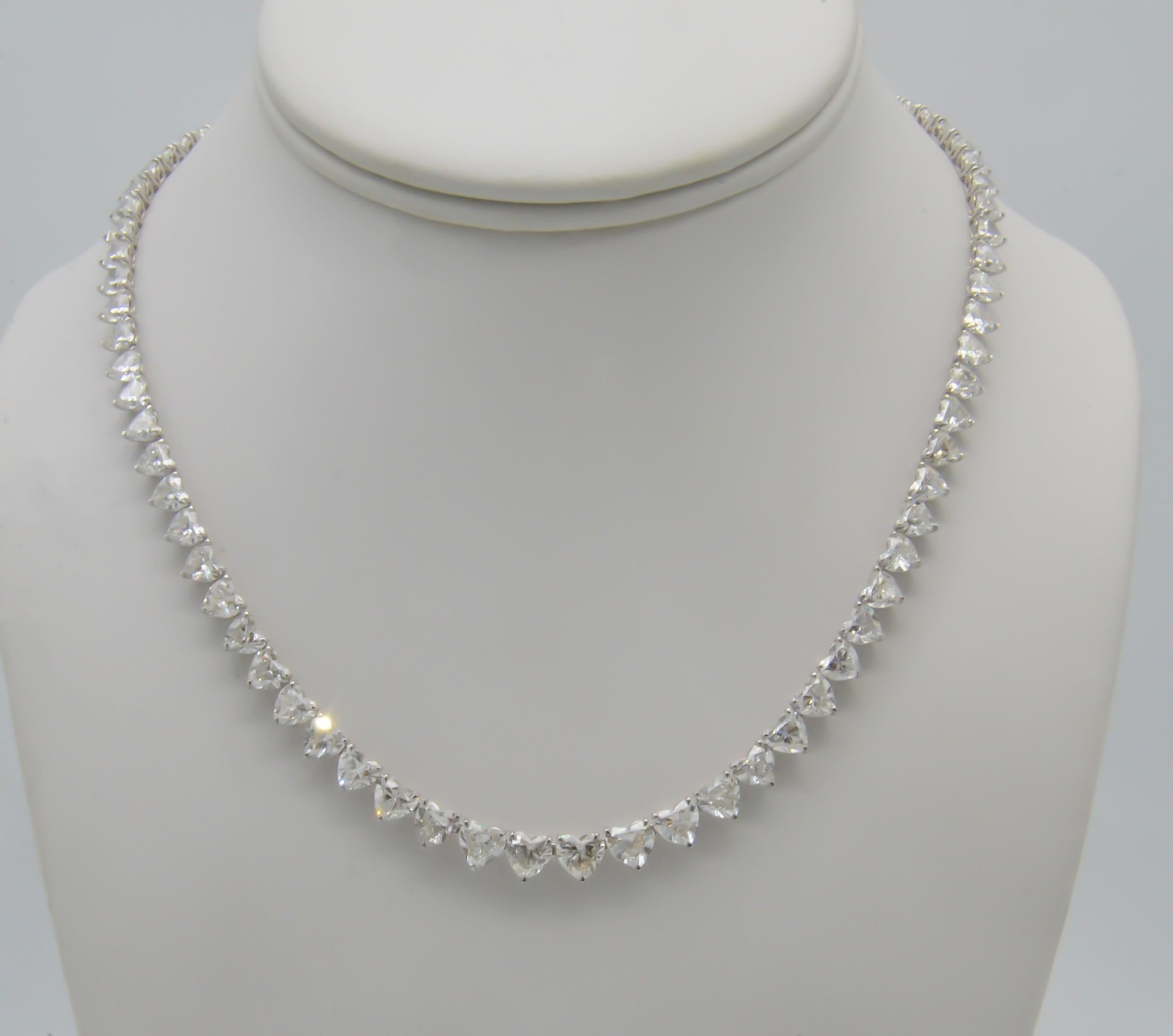 Heart Cut 31.02CT Heart Shaped Diamond Tennis Necklace set in 18K White Gold