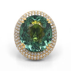 31.05 Carat Paraiba Tourmaline and White Diamond Yellow Gold Ring
