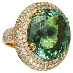 31.05 Carat Paraiba Tourmaline and White Diamond Yellow Gold Ring