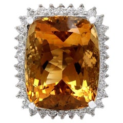 31.08 Carat Natural Citrine 18 Karat Solid White Gold Diamond Ring