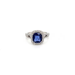3.10 Total Carat Sapphire and Diamond Halo Pave-Set Ladies Ring