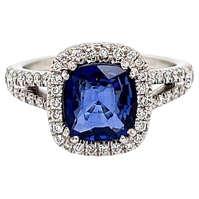 3.10 Total Carat Sapphire and Diamond Halo Pave-Set Ladies Ring