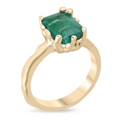 3.10ct 14K Emerald Solitaire Ring - Organic Gold Nugget Design Lush Green 585