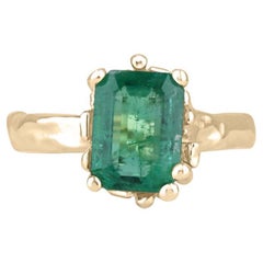 3.10ct 14K Emerald Solitaire Ring - Organic Gold Nugget Design Lush Green 585