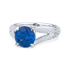 3.10ct Ceylon Sapphire, Round, Cornflower Blue and Diamond Ring, GIA Certified