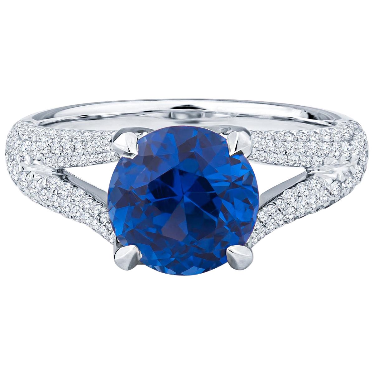 3.10ct Ceylon Sapphire, Round, Cornflower Blue and Diamond Ring, GIA Certified