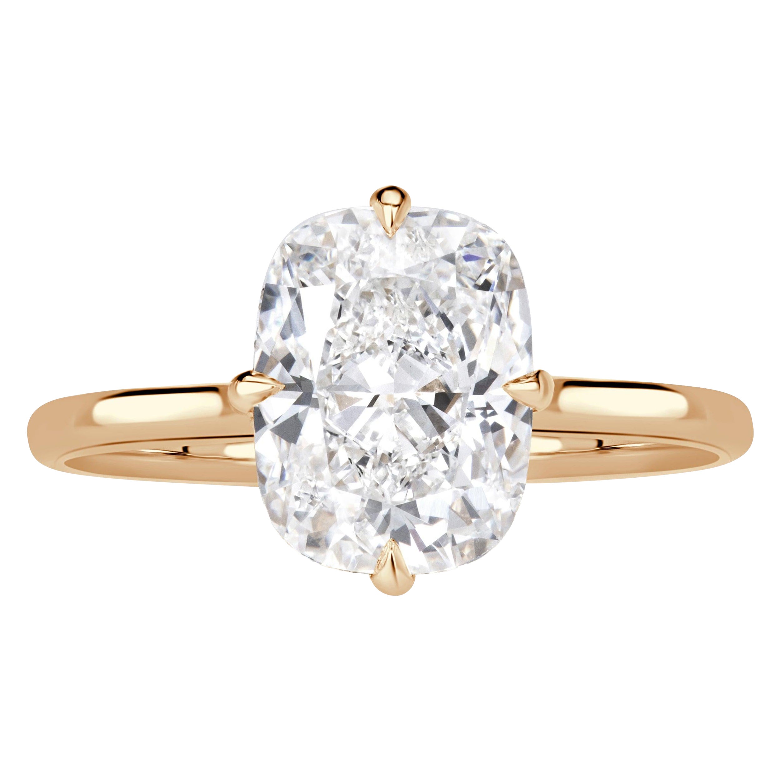 Anillo de compromiso de diamantes cultivados en laboratorio con talla cojín alargada de 3.10 ct