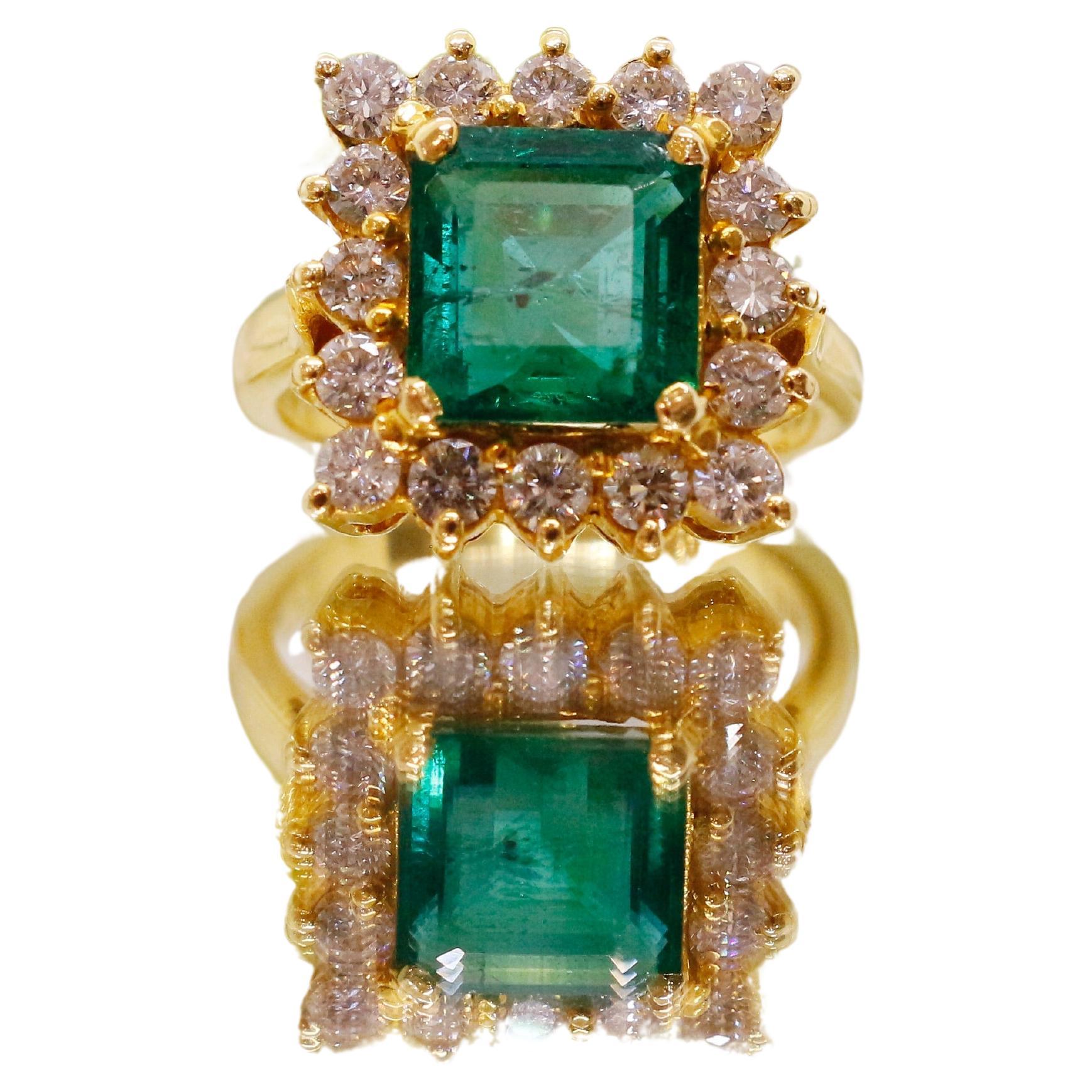 Bague de fiançailles 3.10ct Emerald Diamond - cadeau d'anniversaire en or jaune 18K 